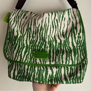 Kate Spade Green and Cream Zebra-Print Canvas Messenger Baby Bag